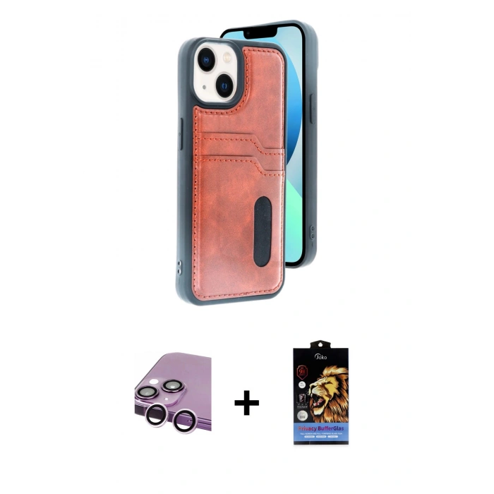 MARSİLYAN™- iPhone 14 Kılıf Yörünge Işık Serisi - Siyah Buffer Hayalet Cam Ekran Koruyucu + Raze Metal Kamera Lens - MR