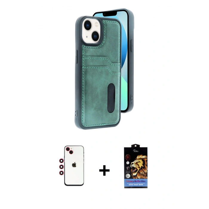 MARSİLYAN™- iPhone 14 Kılıf Yörünge Işık Serisi - Siyah Buffer Hayalet Cam Ekran Koruyucu + Shine Kamera Lens - KI