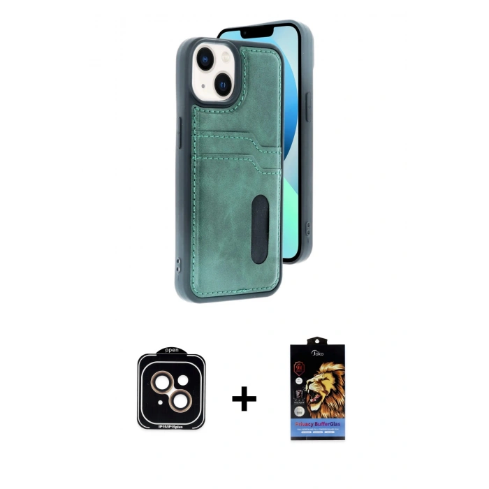 MARSİLYAN™- iPhone 14 Kılıf Yörünge Işık Serisi - Siyah Buffer Hayalet Cam Ekran Koruyucu + PVD Metal Kamera Lens - TU