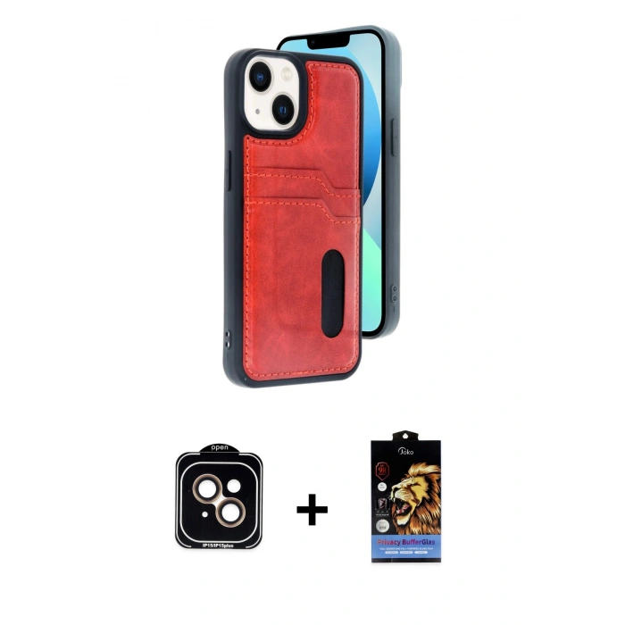 MARSİLYAN™- iPhone 14 Kılıf Yörünge Işık Serisi - Siyah Buffer Hayalet Cam Ekran Koruyucu + PVD Metal Kamera Lens - TU