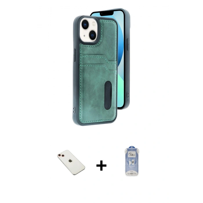 MARSİLYAN™- iPhone 14 Kılıf Yörünge Işık Serisi - Siyah Joko Magic 5D Cam + Diamond Kamera Lens - KI