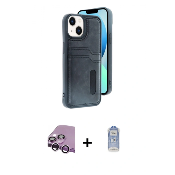 MARSİLYAN™- iPhone 14 Kılıf Yörünge Işık Serisi - Siyah Joko Magic 5D Cam + Raze Metal Kamera Lens - MR