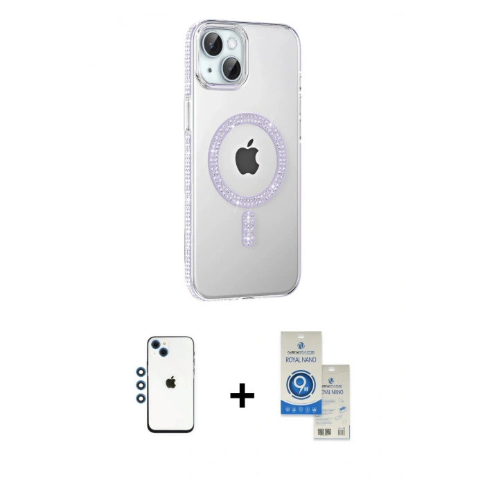 MARSİLYAN™- iPhone 14 Kılıf Yörünge Koleksiyonu - Şeffaf Royal Nano Ekran Koruyucu + Shine Kamera Lens - MI