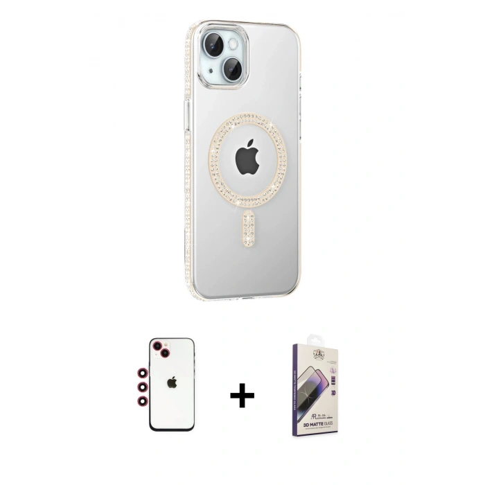 MARSİLYAN™- iPhone 14 Kılıf Yörünge Koleksiyonu - Siyah Bilvis 3D Mat Cam Ekran Koruyucu + Shine Kamera Lens - KI