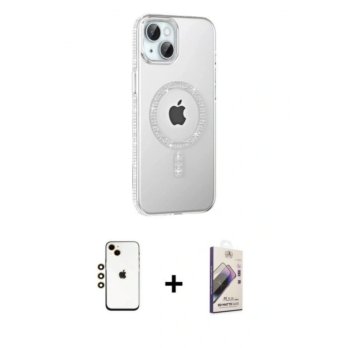 MARSİLYAN™- iPhone 14 Kılıf Yörünge Koleksiyonu - Siyah Bilvis 3D Mat Cam Ekran Koruyucu + Shine Kamera Lens - GD