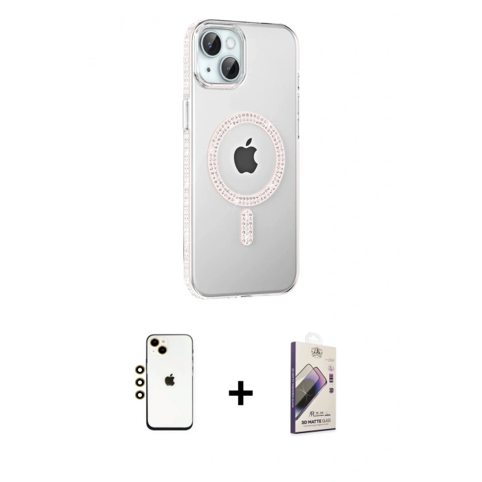 MARSİLYAN™- iPhone 14 Kılıf Yörünge Koleksiyonu - Siyah Bilvis 3D Mat Cam Ekran Koruyucu + Shine Kamera Lens - GD