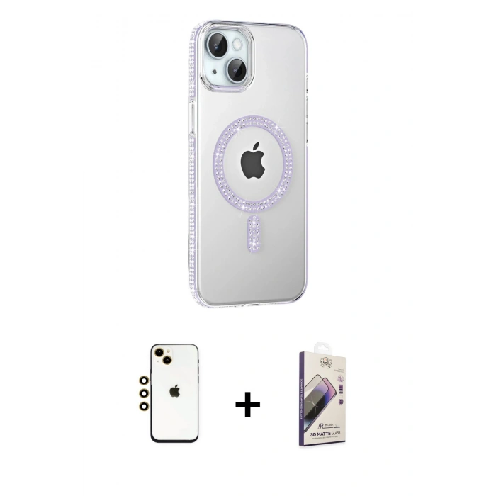 MARSİLYAN™- iPhone 14 Kılıf Yörünge Koleksiyonu - Siyah Bilvis 3D Mat Cam Ekran Koruyucu + Shine Kamera Lens - GD