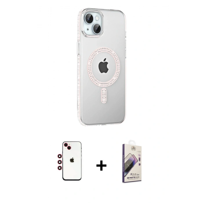 MARSİLYAN™- iPhone 14 Kılıf Yörünge Koleksiyonu - Siyah Bilvis 3D Mat Cam Ekran Koruyucu + Shine Kamera Lens - KI