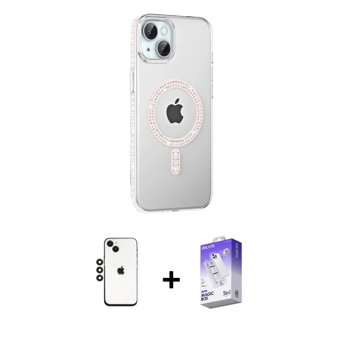 MARSİLYAN™- iPhone 14 Kılıf Yörünge Koleksiyonu - Siyah Bilvis 5in1 3D Magic Cam Ekran Koruyucu + Shine Kamera Lens - SH