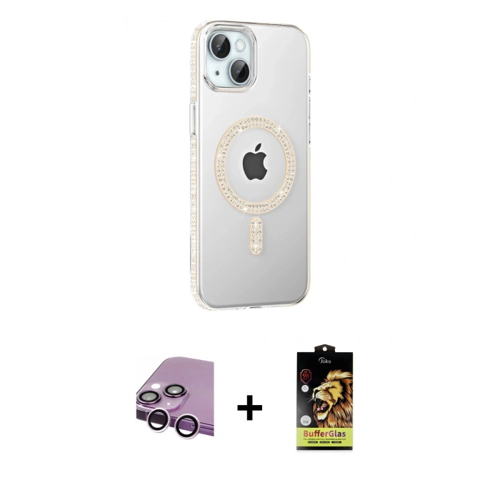 MARSİLYAN™- iPhone 14 Kılıf Yörünge Koleksiyonu - Siyah Buffer Cam Ekran Koruyucu + Raze Metal Kamera Lens - MR