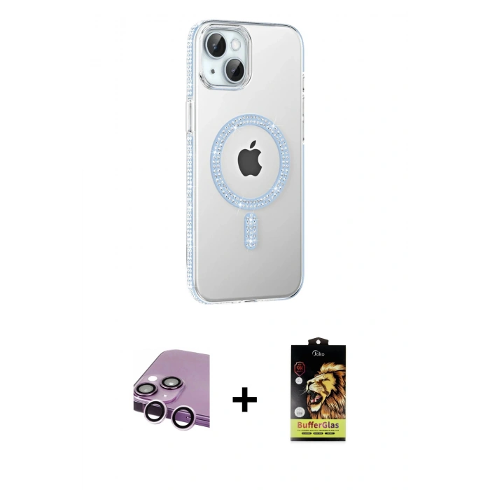 MARSİLYAN™- iPhone 14 Kılıf Yörünge Koleksiyonu - Siyah Buffer Cam Ekran Koruyucu + Raze Metal Kamera Lens - MR
