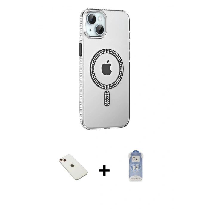 MARSİLYAN™- iPhone 14 Kılıf Yörünge Koleksiyonu - Siyah Joko Magic 5D Cam + Diamond Kamera Lens - KI