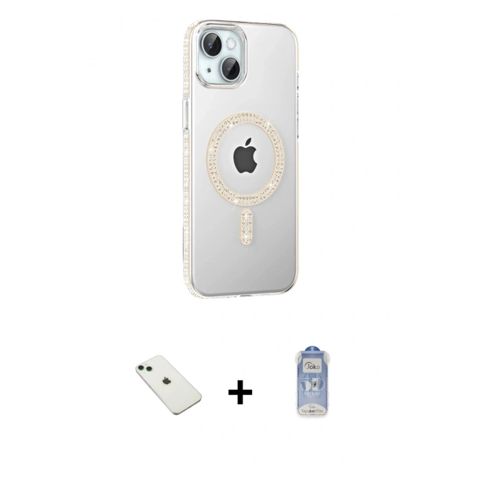 MARSİLYAN™- iPhone 14 Kılıf Yörünge Koleksiyonu - Siyah Joko Magic 5D Cam + Diamond Kamera Lens - YL