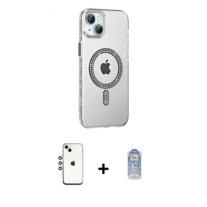 MARSİLYAN™- iPhone 14 Kılıf Yörünge Koleksiyonu - Siyah Joko Magic 5D Cam + Shine Kamera Lens - GS