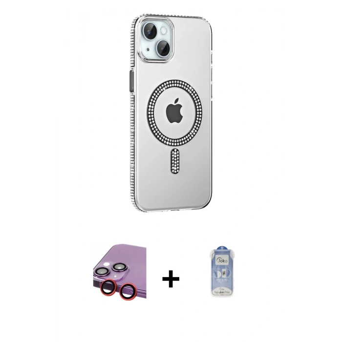 MARSİLYAN™- iPhone 14 Kılıf Yörünge Koleksiyonu - Siyah Joko Magic 5D Cam + Raze Metal Kamera Lens - KI