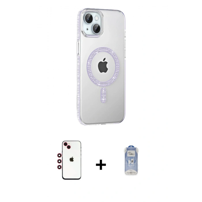 MARSİLYAN™- iPhone 14 Kılıf Yörünge Koleksiyonu - Siyah Joko Magic 5D Cam + Shine Kamera Lens - KI
