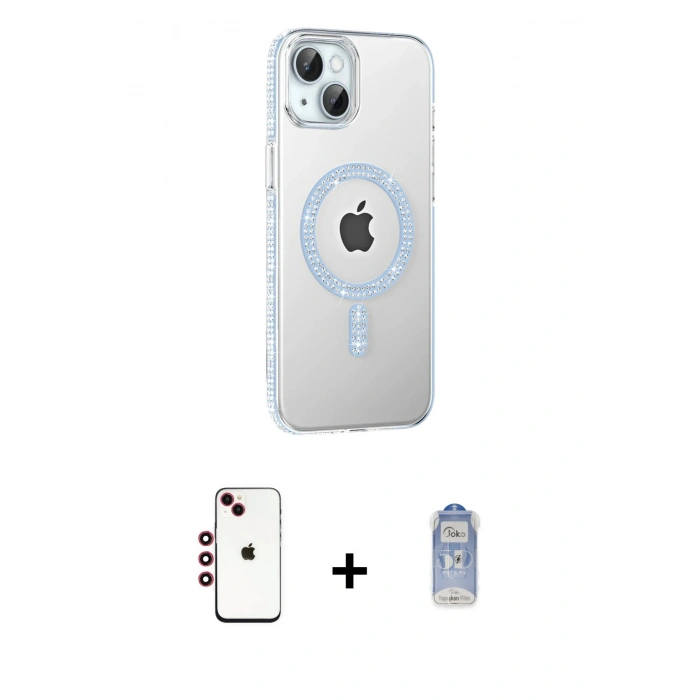 MARSİLYAN™- iPhone 14 Kılıf Yörünge Koleksiyonu - Siyah Joko Magic 5D Cam + Shine Kamera Lens - KI