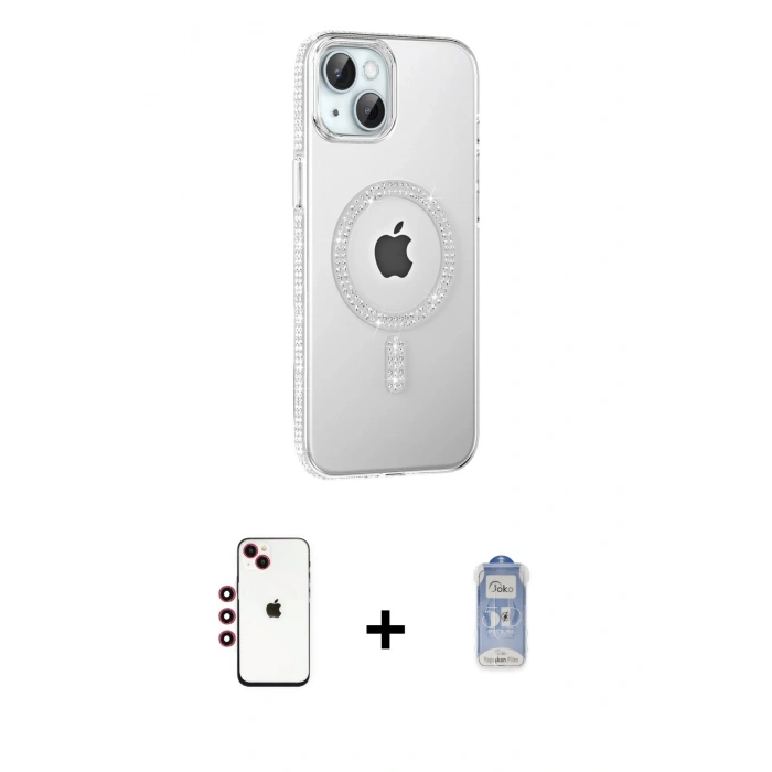 MARSİLYAN™- iPhone 14 Kılıf Yörünge Koleksiyonu - Siyah Joko Magic 5D Cam + Shine Kamera Lens - KI