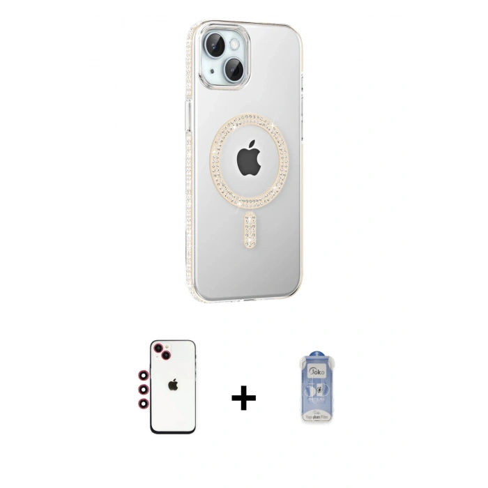 MARSİLYAN™- iPhone 14 Kılıf Yörünge Koleksiyonu - Siyah Joko Magic 5D Cam + Shine Kamera Lens - KI