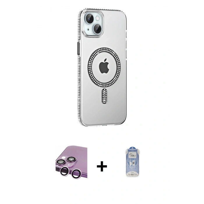 MARSİLYAN™- iPhone 14 Kılıf Yörünge Koleksiyonu - Siyah Joko Magic 5D Cam + Raze Metal Kamera Lens - MR