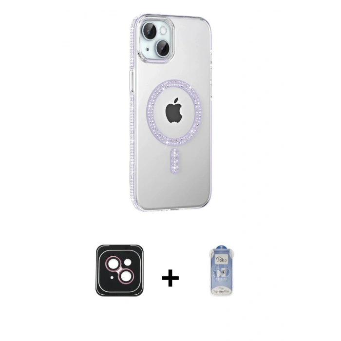 MARSİLYAN™- iPhone 14 Kılıf Yörünge Koleksiyonu - Siyah Joko Magic 5D Cam + PVD Metal Kamera Lens - PE