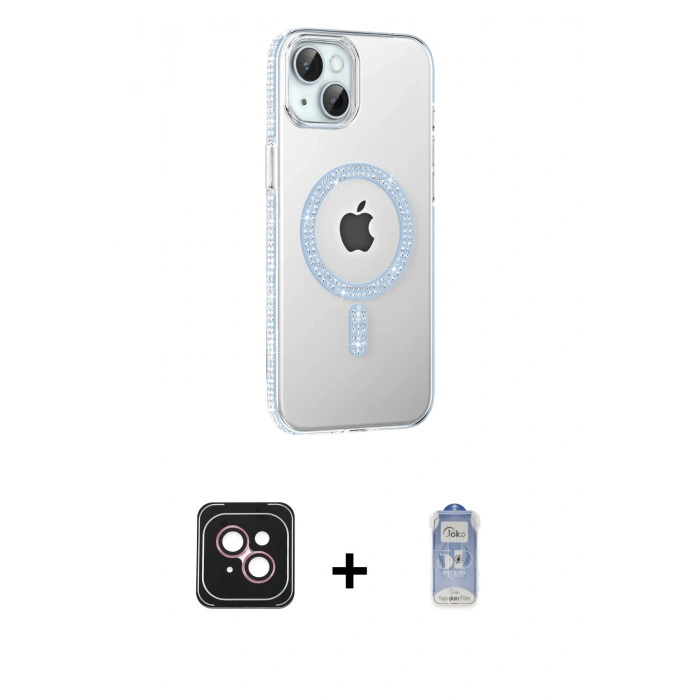 MARSİLYAN™- iPhone 14 Kılıf Yörünge Koleksiyonu - Siyah Joko Magic 5D Cam + PVD Metal Kamera Lens - PE