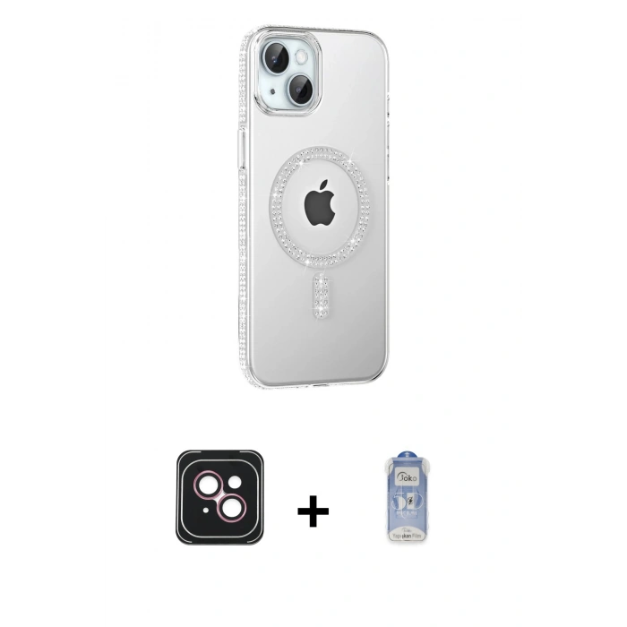 MARSİLYAN™- iPhone 14 Kılıf Yörünge Koleksiyonu - Siyah Joko Magic 5D Cam + PVD Metal Kamera Lens - PE