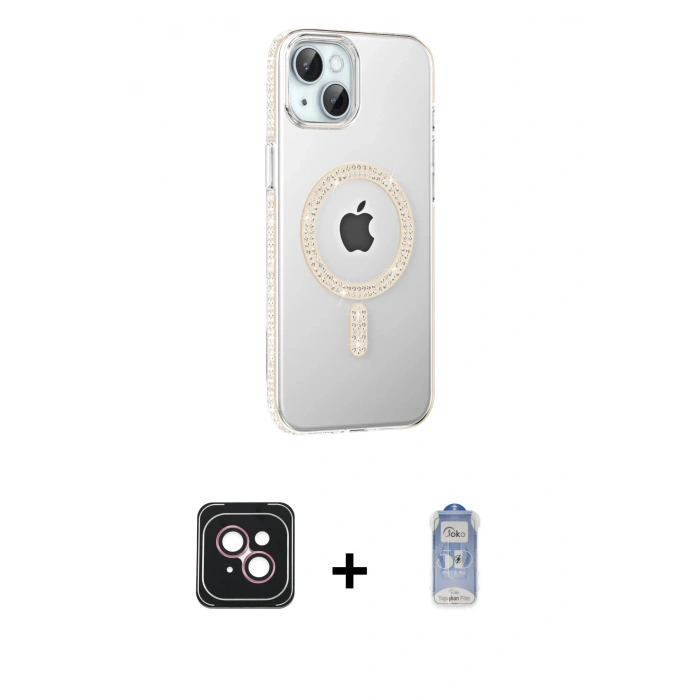 MARSİLYAN™- iPhone 14 Kılıf Yörünge Koleksiyonu - Siyah Joko Magic 5D Cam + PVD Metal Kamera Lens - PE