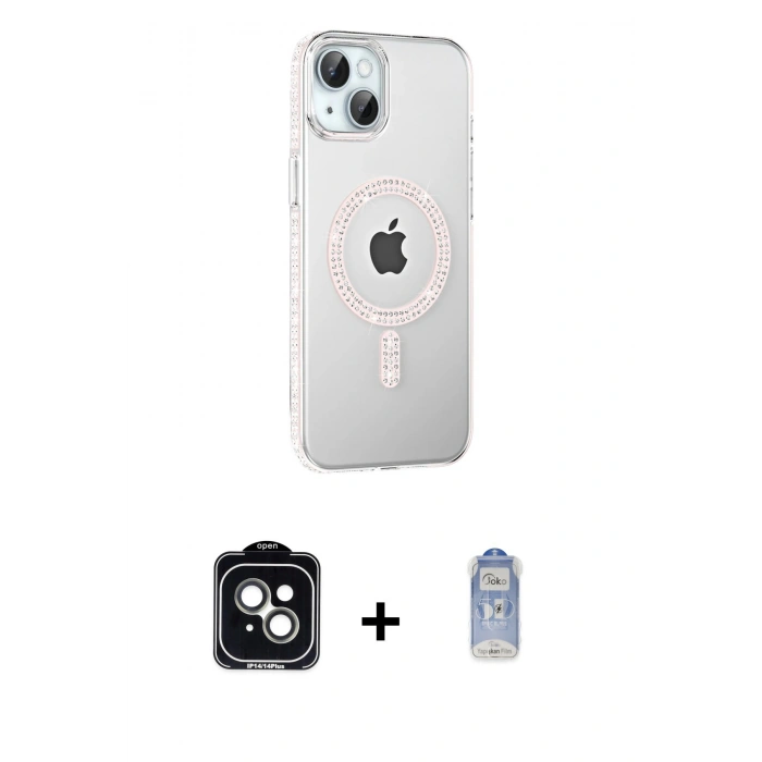 MARSİLYAN™- iPhone 14 Kılıf Yörünge Koleksiyonu - Siyah Joko Magic 5D Cam + PVD Metal Kamera Lens - YL