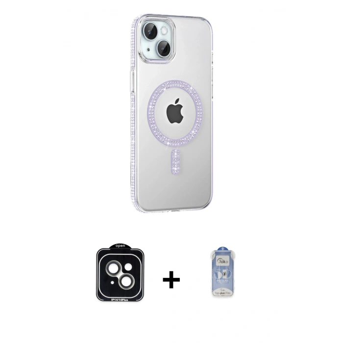 MARSİLYAN™- iPhone 14 Kılıf Yörünge Koleksiyonu - Siyah Joko Magic 5D Cam + PVD Metal Kamera Lens - YL