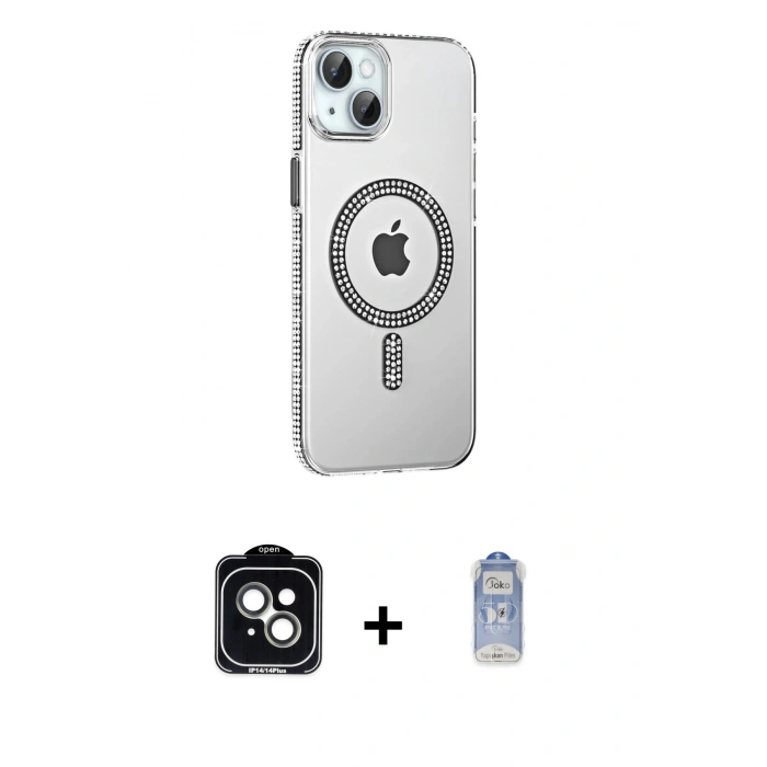 MARSİLYAN™- iPhone 14 Kılıf Yörünge Koleksiyonu - Siyah Joko Magic 5D Cam + PVD Metal Kamera Lens - YL