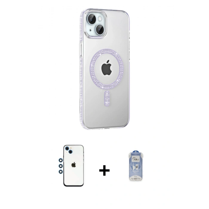 MARSİLYAN™- iPhone 14 Kılıf Yörünge Koleksiyonu - Siyah Joko Magic 5D Cam + Shine Kamera Lens - MI