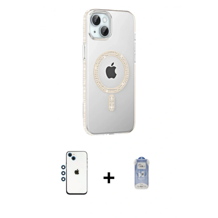MARSİLYAN™- iPhone 14 Kılıf Yörünge Koleksiyonu - Siyah Joko Magic 5D Cam + Shine Kamera Lens - MI