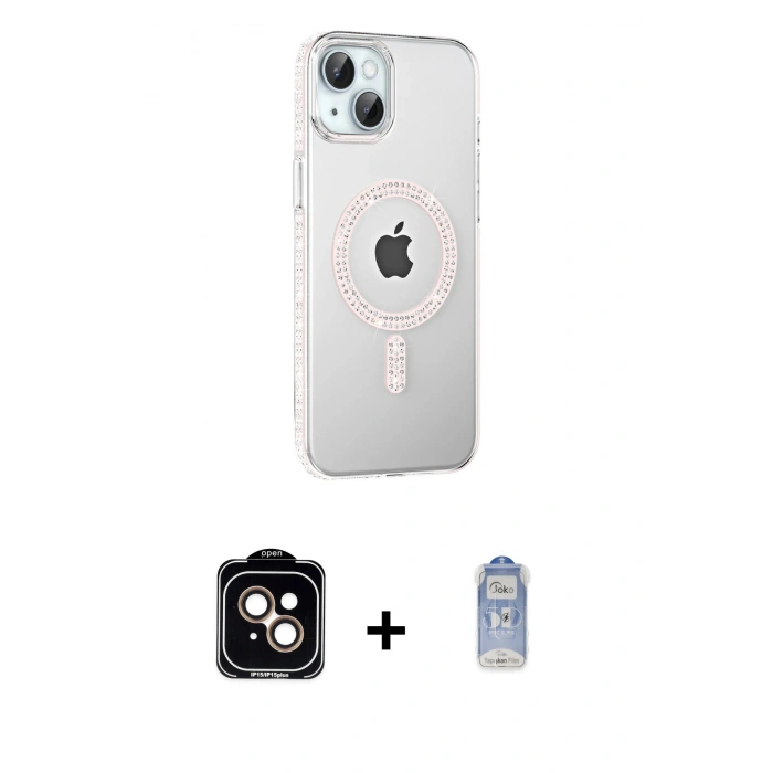 MARSİLYAN™- iPhone 14 Kılıf Yörünge Koleksiyonu - Siyah Joko Magic 5D Cam + PVD Metal Kamera Lens - TU