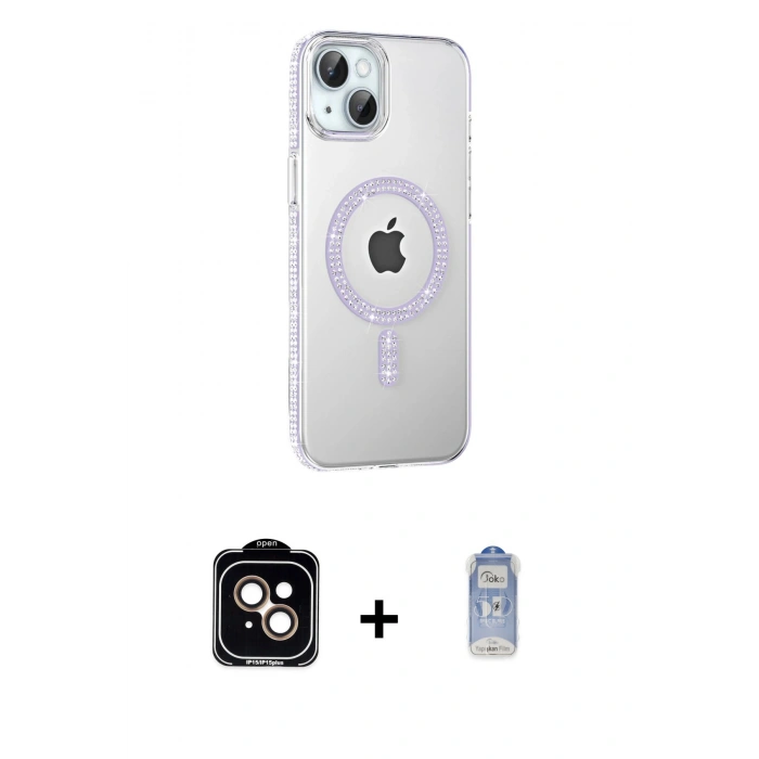 MARSİLYAN™- iPhone 14 Kılıf Yörünge Koleksiyonu - Siyah Joko Magic 5D Cam + PVD Metal Kamera Lens - TU