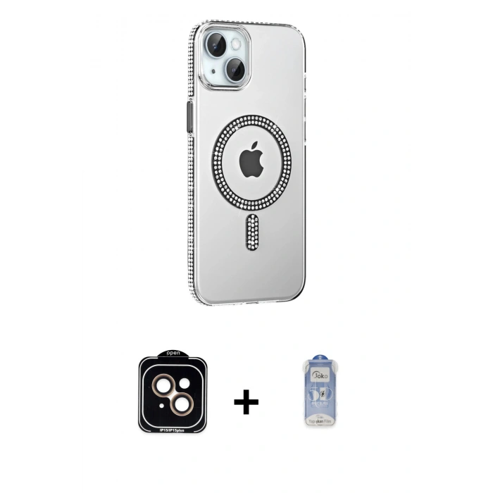 MARSİLYAN™- iPhone 14 Kılıf Yörünge Koleksiyonu - Siyah Joko Magic 5D Cam + PVD Metal Kamera Lens - TU