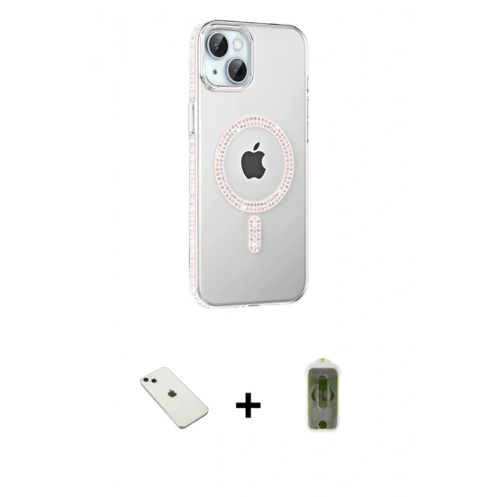 MARSİLYAN™- iPhone 14 Kılıf Yörünge Koleksiyonu - Siyah Joko Magic 5D Hayalet Cam + Diamond Kamera Lens - SABE