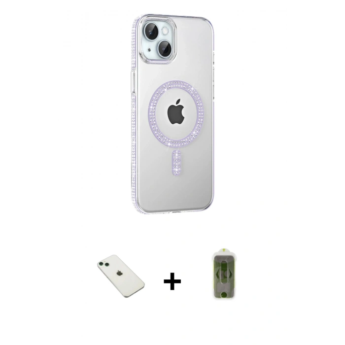 MARSİLYAN™- iPhone 14 Kılıf Yörünge Koleksiyonu - Siyah Joko Magic 5D Hayalet Cam + Diamond Kamera Lens - YL