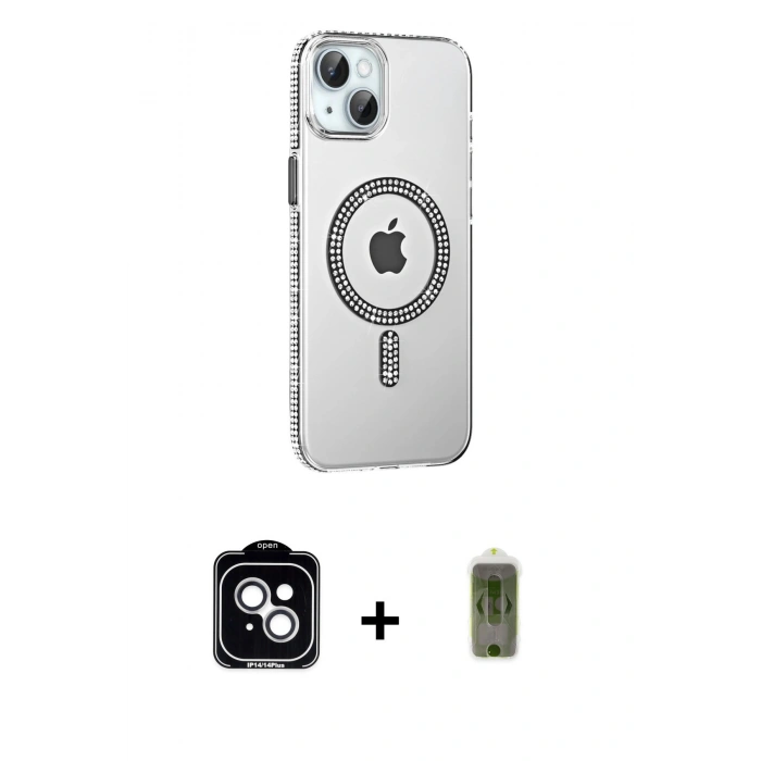 MARSİLYAN™- iPhone 14 Kılıf Yörünge Koleksiyonu - Siyah Joko Magic 5D Hayalet Cam + PVD Metal Kamera Lens - GS
