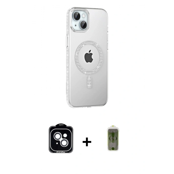 MARSİLYAN™- iPhone 14 Kılıf Yörünge Koleksiyonu - Siyah Joko Magic 5D Hayalet Cam + PVD Metal Kamera Lens - GS