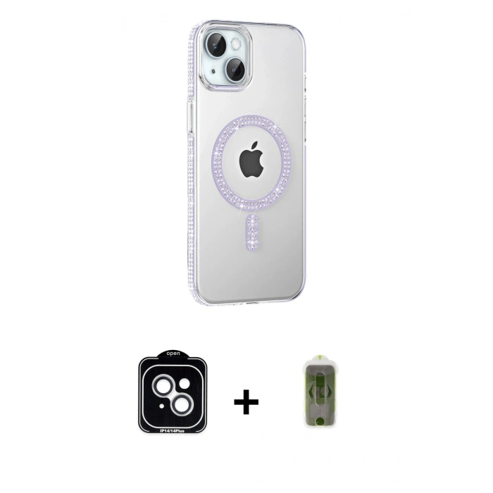 MARSİLYAN™- iPhone 14 Kılıf Yörünge Koleksiyonu - Siyah Joko Magic 5D Hayalet Cam + PVD Metal Kamera Lens - GS