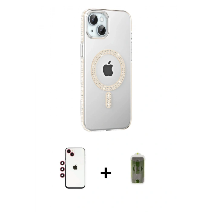 MARSİLYAN™- iPhone 14 Kılıf Yörünge Koleksiyonu - Siyah Joko Magic 5D Hayalet Cam + Shine Kamera Lens - KI