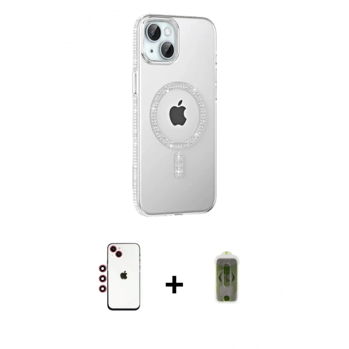 MARSİLYAN™- iPhone 14 Kılıf Yörünge Koleksiyonu - Siyah Joko Magic 5D Hayalet Cam + Shine Kamera Lens - KI