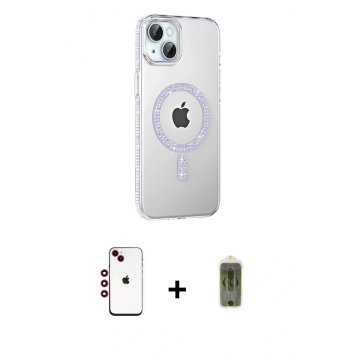 MARSİLYAN™- iPhone 14 Kılıf Yörünge Koleksiyonu - Siyah Joko Magic 5D Hayalet Cam + Shine Kamera Lens - KI