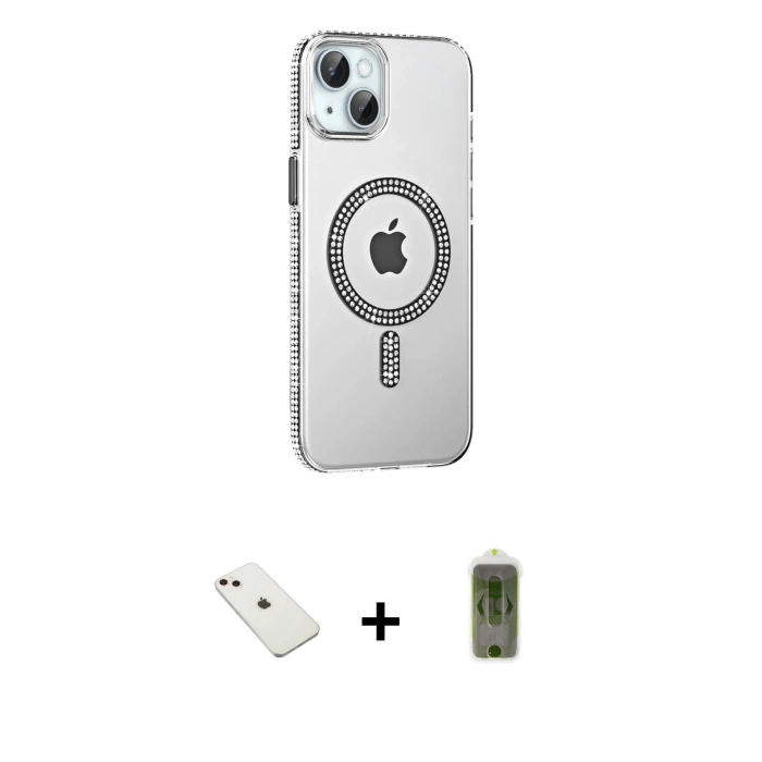 MARSİLYAN™- iPhone 14 Kılıf Yörünge Koleksiyonu - Siyah Joko Magic 5D Hayalet Cam + Diamond Kamera Lens - PE