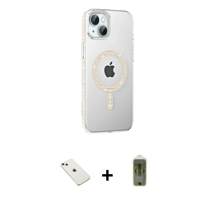 MARSİLYAN™- iPhone 14 Kılıf Yörünge Koleksiyonu - Siyah Joko Magic 5D Hayalet Cam + Diamond Kamera Lens - PE