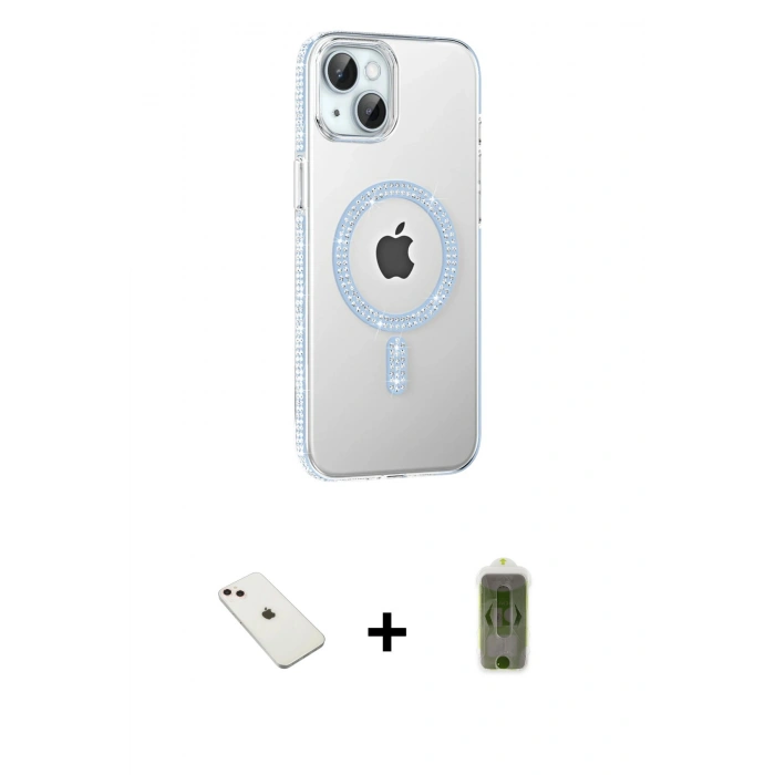 MARSİLYAN™- iPhone 14 Kılıf Yörünge Koleksiyonu - Siyah Joko Magic 5D Hayalet Cam + Diamond Kamera Lens - PE
