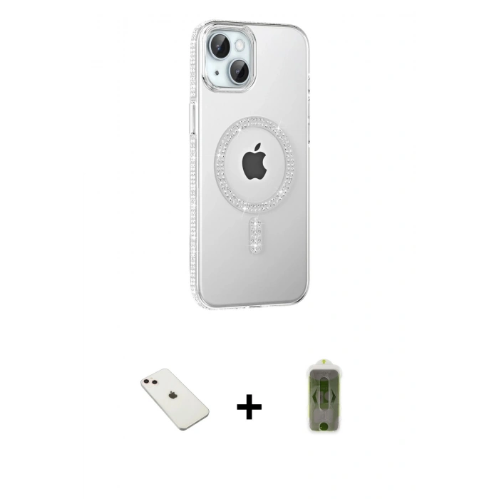 MARSİLYAN™- iPhone 14 Kılıf Yörünge Koleksiyonu - Siyah Joko Magic 5D Hayalet Cam + Diamond Kamera Lens - PE