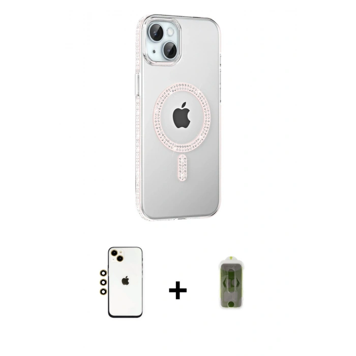 MARSİLYAN™- iPhone 14 Kılıf Yörünge Koleksiyonu - Siyah Joko Magic 5D Hayalet Cam + Shine Kamera Lens - GD