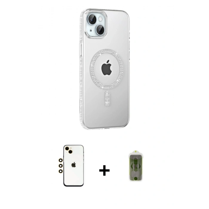 MARSİLYAN™- iPhone 14 Kılıf Yörünge Koleksiyonu - Siyah Joko Magic 5D Hayalet Cam + Shine Kamera Lens - GD
